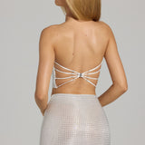 Kaunistatud rihmaga bandeau top valges
