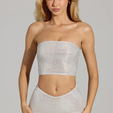 Kaunistatud rihmaga bandeau top valges