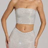 Kaunistatud rihmaga bandeau top valges