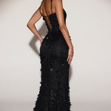 Kaunistatud Appliqué Pehme Koonus Corset Kleit Mustas