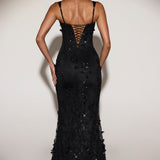 Kaunistatud Appliqué Pehme Koonus Corset Kleit Mustas