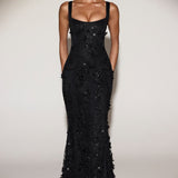 Kaunistatud Appliqué Pehme Koonus Corset Kleit Mustas
