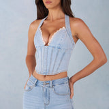 Halterneck Denim Corset Style Top heledast denimist