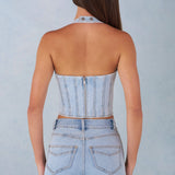 Halterneck Denim Corset Style Top heledast denimist