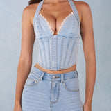 Halterneck Denim Corset Style Top heledast denimist
