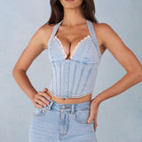 Halterneck Denim Corset Style Top heledast denimist