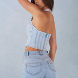 Halterneck Denim Corset Style Top heledast denimist