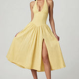 Modal Broderie Anglaise Halterneck Midaxi Kleid Lemon Kollane