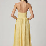 Modal Broderie Anglaise Halterneck Midaxi Kleid Lemon Kollane