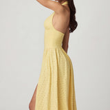 Modal Broderie Anglaise Halterneck Midaxi Kleid Lemon Kollane