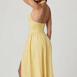 Modal Broderie Anglaise Halterneck Midaxi Kleid Lemon Kollane