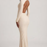 Kortsudega Seljatu Lace Maxi Kleidiv Ivory
