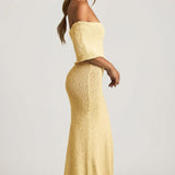 Bouclé Off-Shoulder Maxi Kleid Kollas