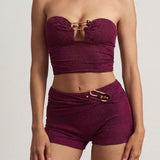 Hardware-Detail Bandeau Crop Top Berry Purple'is