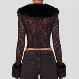 Must Sheer Lace Faux-Fur-Trim Cardigan