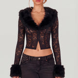 Must Sheer Lace Faux-Fur-Trim Cardigan