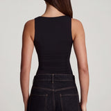 Must pehme jersey ruched top ruudukujulise kaelusega