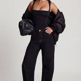 Must pehme jersey ruched top ruudukujulise kaelusega