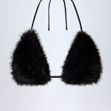Must faux karvane kolmnurkne bralette