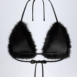 Must faux karvane kolmnurkne bralette