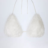Valge faux karusnaha kolmnurkne bralette