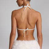 Valge faux karusnaha kolmnurkne bralette