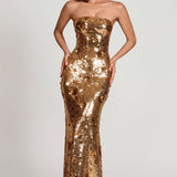 3D Kaunistatud Bandeau Maxi Kleid Goldis