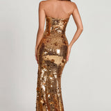 3D Kaunistatud Bandeau Maxi Kleid Goldis