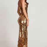 3D Kaunistatud Bandeau Maxi Kleid Goldis