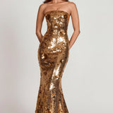 3D Kaunistatud Bandeau Maxi Kleid Goldis