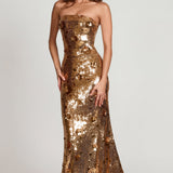 3D Kaunistatud Bandeau Maxi Kleid Goldis