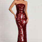 3D Kaunistatud Bandeau Maxi Kleid punases