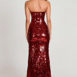 3D Kaunistatud Bandeau Maxi Kleid punases