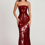 3D Kaunistatud Bandeau Maxi Kleid punases
