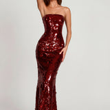 3D Kaunistatud Bandeau Maxi Kleid punases