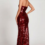 3D Kaunistatud Bandeau Maxi Kleid punases