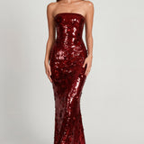 3D Kaunistatud Bandeau Maxi Kleid punases