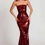3D Kaunistatud Bandeau Maxi Kleid punases