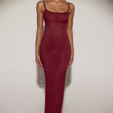Kerge kaunistustega seljatu Maxi Kleid Burgundis