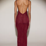 Kerge kaunistustega seljatu Maxi Kleid Burgundis