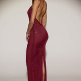 Kerge kaunistustega seljatu Maxi Kleid Burgundis