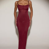 Kerge kaunistustega seljatu Maxi Kleid Burgundis