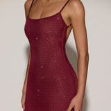 Kerge kaunistustega seljatu Maxi Kleid Burgundis
