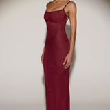 Kerge kaunistustega seljatu Maxi Kleid Burgundis