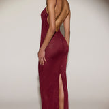 Kerge kaunistustega seljatu Maxi Kleid Burgundis