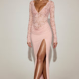 Lace Scalloped Plunge-Neck Maxi Kleid Roosas