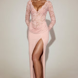 Lace Scalloped Plunge-Neck Maxi Kleid Roosas