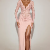Lace Scalloped Plunge-Neck Maxi Kleid Roosas