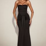 Satiin Peekaboo Bandeau Drapeeritud Kleidid Mustas