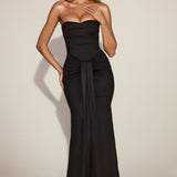 Satiin Peekaboo Bandeau Drapeeritud Kleidid Mustas